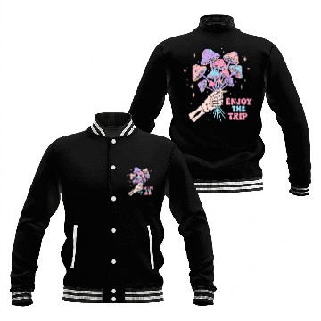 Discover Psychedelic Mushrooms with Skeleton Hand Baseball Jackets