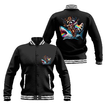 Discover Funny Vintage Cowboy Raccoon Shark Rainbow Art Baseball Jackets