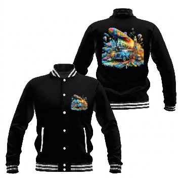 Discover Multi-Colored Vehicles Baseball Jackets