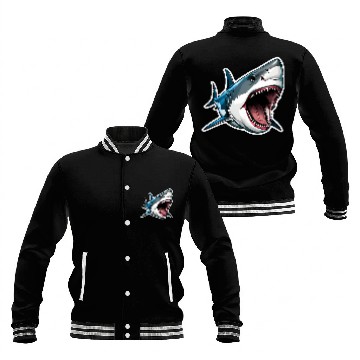 Discover Big White Shark Attack Baseball Jackets