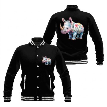 Discover Floral Fantasy Rhino Baseball Jackets