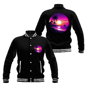 Discover Tropical Retro Sunset Sailing Vacation Baseball Jackets