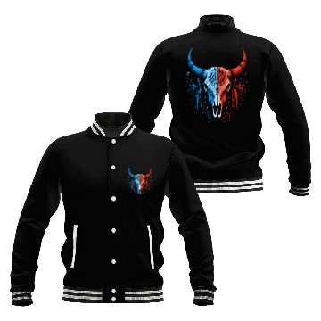 Discover Tribal Skull Design Red Blue Split Art Baseball Jackets