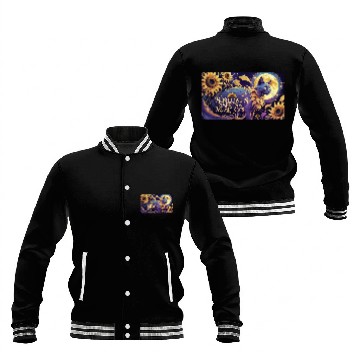 Discover Celestial Cat Among Sunflowers and Moonlit Night Baseball Jackets
