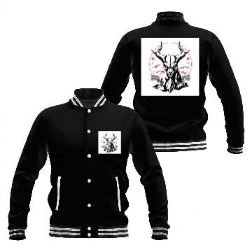 Discover Mythic Horned Skull Illustration Baseball Jackets