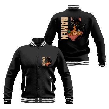 Discover Black Cat Ramen Illustration Baseball Jackets