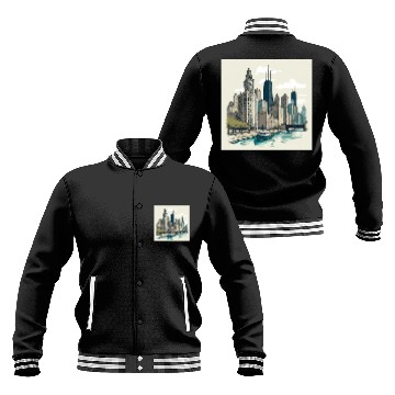 Discover Chicago Skyline with Lake Michigan View Baseball Jackets