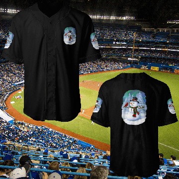 Discover Christmas Snowman Cardinal Bird Chickadees Winter Snow Scene Baseball Jerseys
