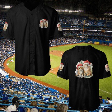 Discover Winter Christmas Red Cats with Santa Hats Baseball Jerseys