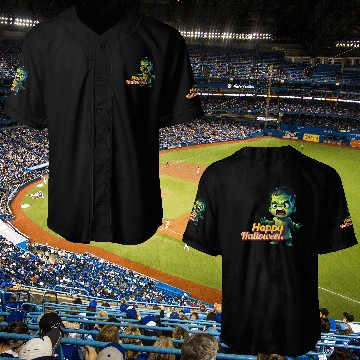 Discover Little Cute Green Zombie Expressing Fear Baseball Jerseys