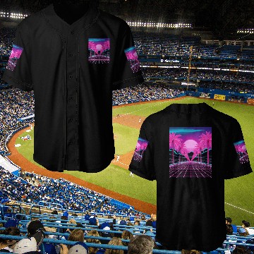 Discover Neon Dreamscape: Retro-Futuristic Synthwave Sunset Baseball Jerseys