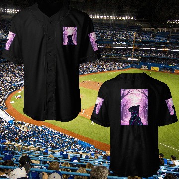 Discover Midnight Cyber Cat | Pink Cherry Blossom Forest Baseball Jerseys