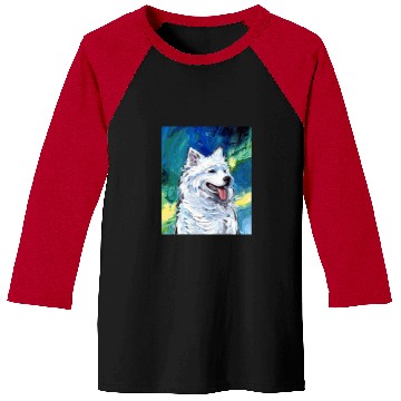Discover Dog Samoyed Portrait and Northern Lights Dog Aurora Art by Aja Baseball Tees