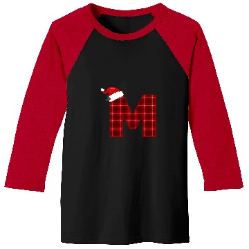 Discover Christmas Plaid Initial Letter M Monogram Santa Hat Graphic Baseball Tees