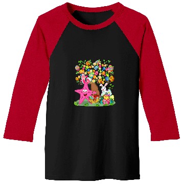 Discover Bunny Starfish Hunting Easter Eggs With Chick Cute Tree Baseball Tees