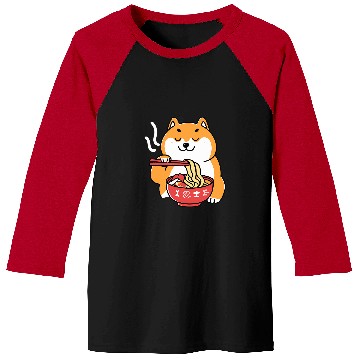 Discover Dog Shiba Inu Eating Ramen Noodles Anime Cartoon Kawaii Baseball Tees