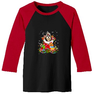 Discover Shih Tzu Christmas Tree Lights Pajamas xmass Matching Baseball Tees