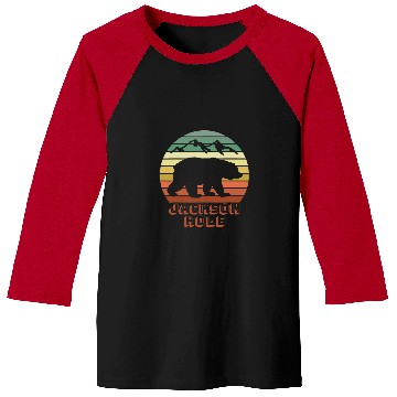 Discover Funny Bear Jackson Hole Wyoming Bear Mountains Retro Sunset Cute Bears Baseball Tees