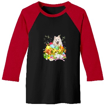 Discover Dog Samoyed Bunny Dog With Easter Eggs Basket Cool Baseball Tees