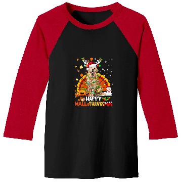 Discover Happy Hallothanksmas Golden Dog Halloween Merry Christmas 268 Baseball Tees