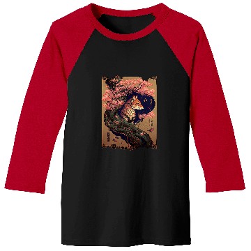 Discover vintages Cherry Blossom Japanese Fox Scroll Graphical Art Baseball Tees