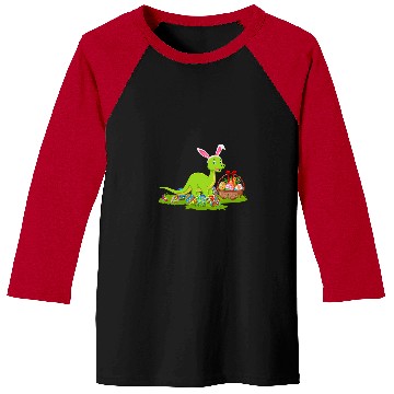 Discover Funny Easter Egg Hunting Bunny Brontosaurus Dinosaur Easter Baseball Tees