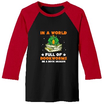 Discover Funny Bookworm Mythical Creature Cute Book Dragon Reading Baseball Tees