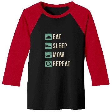Discover Eat Sleep Mow Repeat Funny Lawn Mowing Baseball Tees