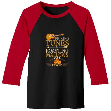 Discover Funny Guitar Picking Tunes Roasting Mallows Classic Guitar Marshmallow Baseball Tees