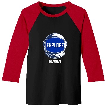 Discover NASA Explore The Unknown Space Walk Astronaut Helmet Poster Baseball Tees