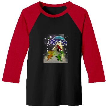 Discover Dinosaur Pet TRex Stegosaurus Abducted by Alien Spaceship Baseball Tees