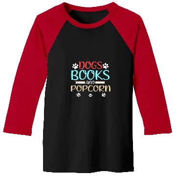 Discover Book Fun Dogs Books and Popcorn 1 Baseball Tees