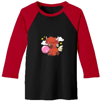 Discover Cow Pet Funny Scottish Farm Animal Pink Bubblegum Cute Highland Cow Baseball Tees