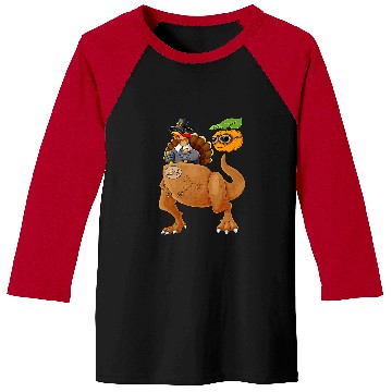 Discover Dinosaur Pet Thanksgiving Turkey Riding Dinosaur Robot TRex Boys Baseball Tees