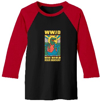 Discover Dinosaur Pet WWJD Who Would Jesus Devour a Jesus Trex Baseball Tees