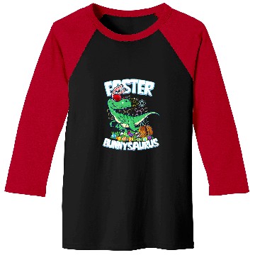 Discover Dinosaur Pet Easter Dinosaur Bunny Egg Hunt Kids Boys Velociraptor Baseball Tees