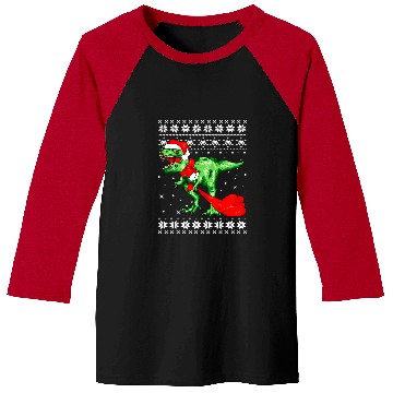 Discover Dinosaur Pet with Santa Hat Ugly Christmas Pajamas Sweater T Rex Baseball Tees