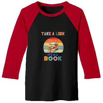 Discover Take a look its in a book retro rainbow reading librarian Baseball Tees