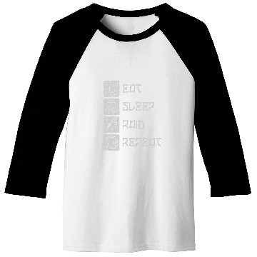 Discover Eat Sleep Raid Repeat Funny Viking Gaming MMORPG RPG Lover Baseball Tees