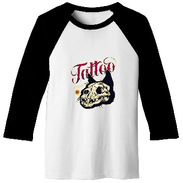 Discover Cat Skull Tattoo Baseball Tees