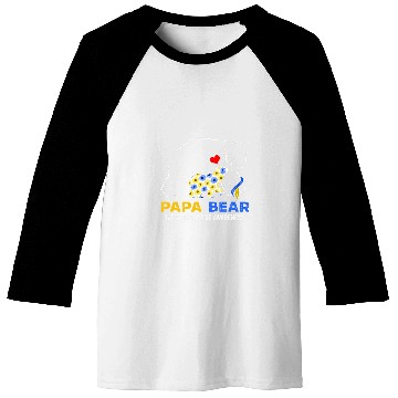 Discover Bear Pet Papa Bear Down Syndromes Awareness Blue Yellow Ribbon Baseball Tees