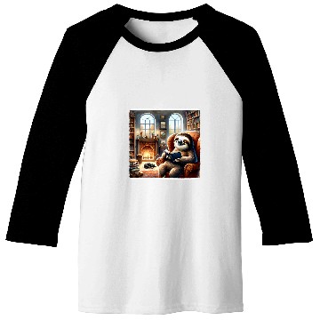 Discover Sloth Pet Reading In A Cozy Library With A Cat Fireplace Books Baseball Tees