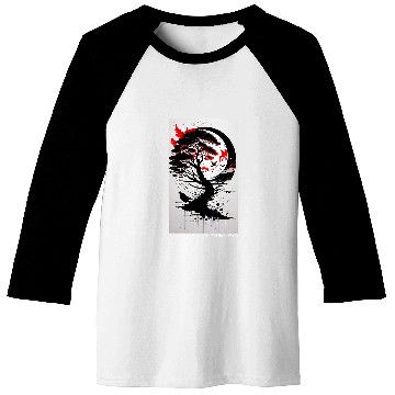 Discover Japanese Tree Red Moon With Birds Flying in background Graph Baseball Tees