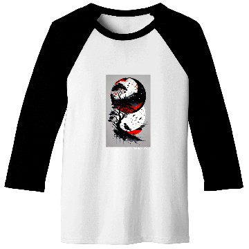 Discover Japanese Tree Red Moon With Birds Flying in background Graph 1 Baseball Tees