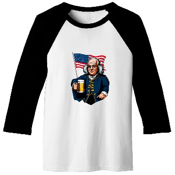 Discover Beer Fun Benjamin Franklin With Beer Mug American Flag Baseball Tees