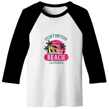 Discover Distressed Huntington Beach CA Beach Sunset Novelty Art Baseball Tees