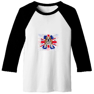 Discover British Bulldog on Dripping Painted Union Jack Flag English Baseball Tees