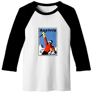 Discover Skiing Ski 1930s Austria Travel Poster Ski Slopes Skiing Skier Skiers Baseball Tees