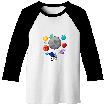 Discover Astronaut Holding Planet Balloons SolarSystem Space Kids Baseball Tees