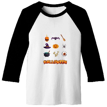 Discover Scary Pumpkin Skull Spider Bat Witch Funny Halloween Creepy Baseball Tees